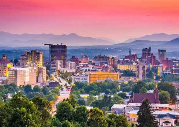 The beautiful town of Asheville, NC is nestled at the foot of the Blue Ridge Mountains.