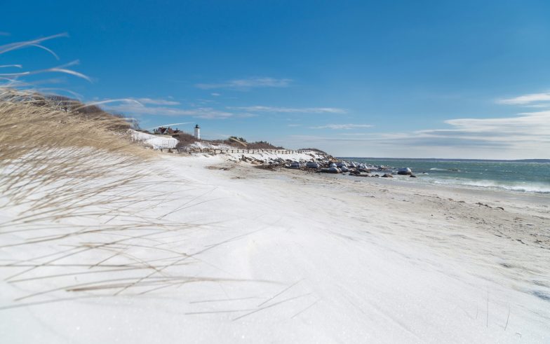 Nobska Point Lighthouse in the snow, Cape Cod