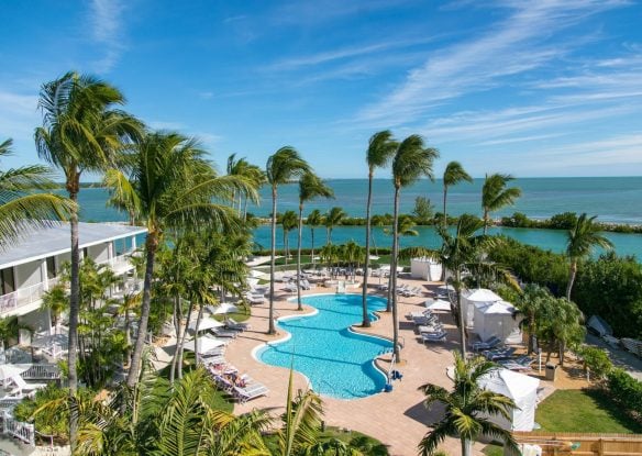An aerial view of the pool at Hawks Cay Resort
