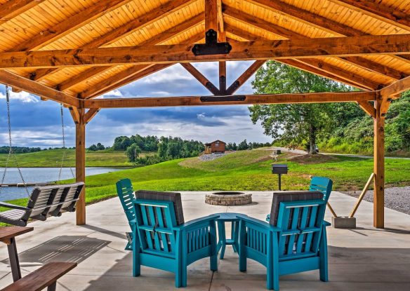 Outside seating in shade at cabin